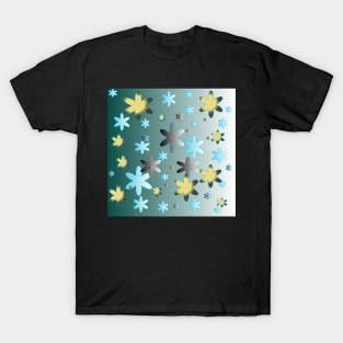 Abstract Turquoise Star and Flower Pattern T-Shirt